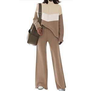Viottiset Women's 2 Piece Outfits Sweater Set Beige Size Small